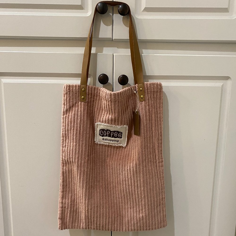 Embroidered Corduroy Shopping Tote